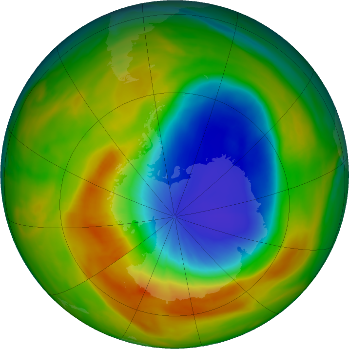 Antarctic ozone map for 07 October 2019